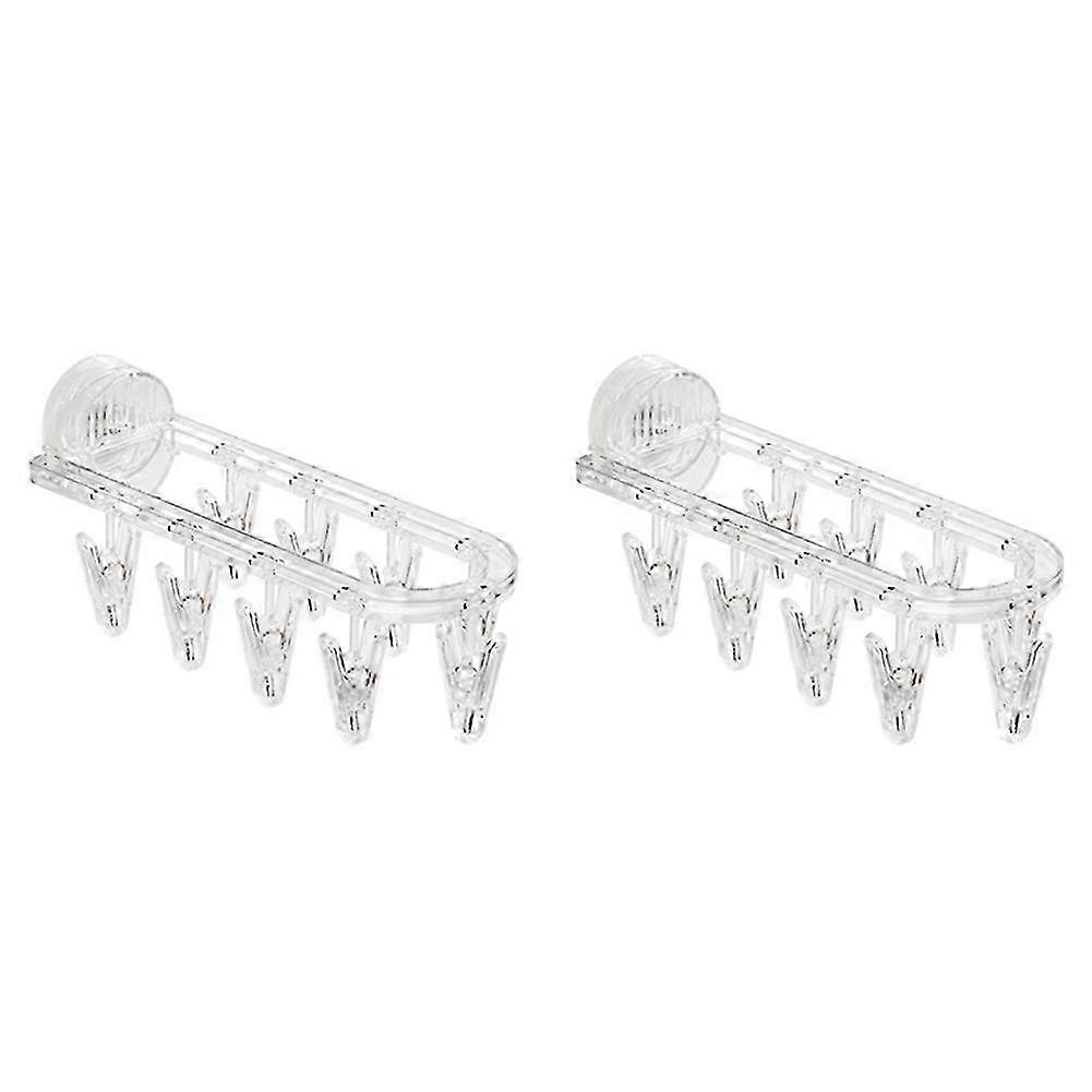 2PC Bathroom Suction Cup Drying Rack Folding Socks Drying Rack Household Clothes Rack Multi Clip Drying Socks Artifact,B
