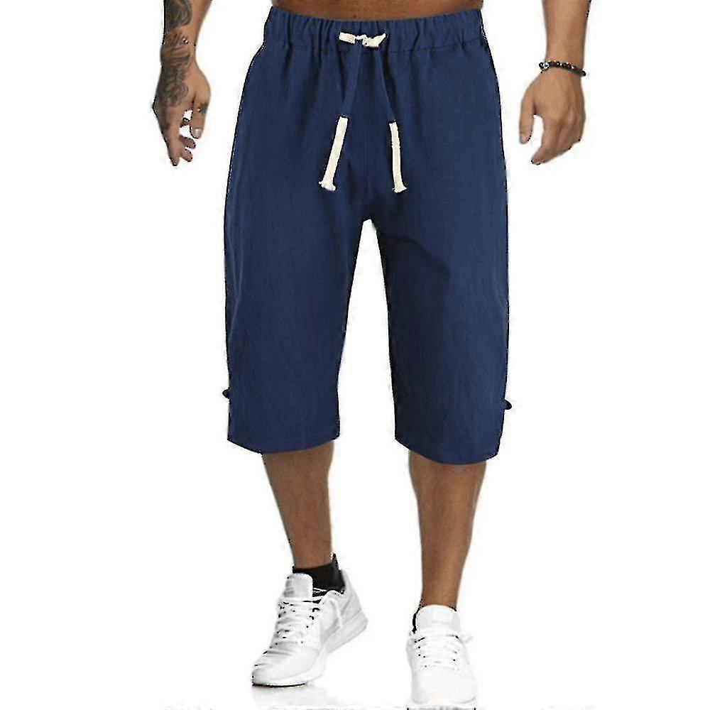 Herren Linen Look Capri Hose Lässige Taille 3/4 Hose Größe-xinhan