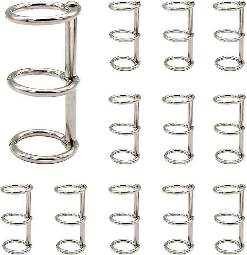 12 stk sølv bok ringer, 3 hull metall løse blad bindemiddel ringer, ring snap split hengslet