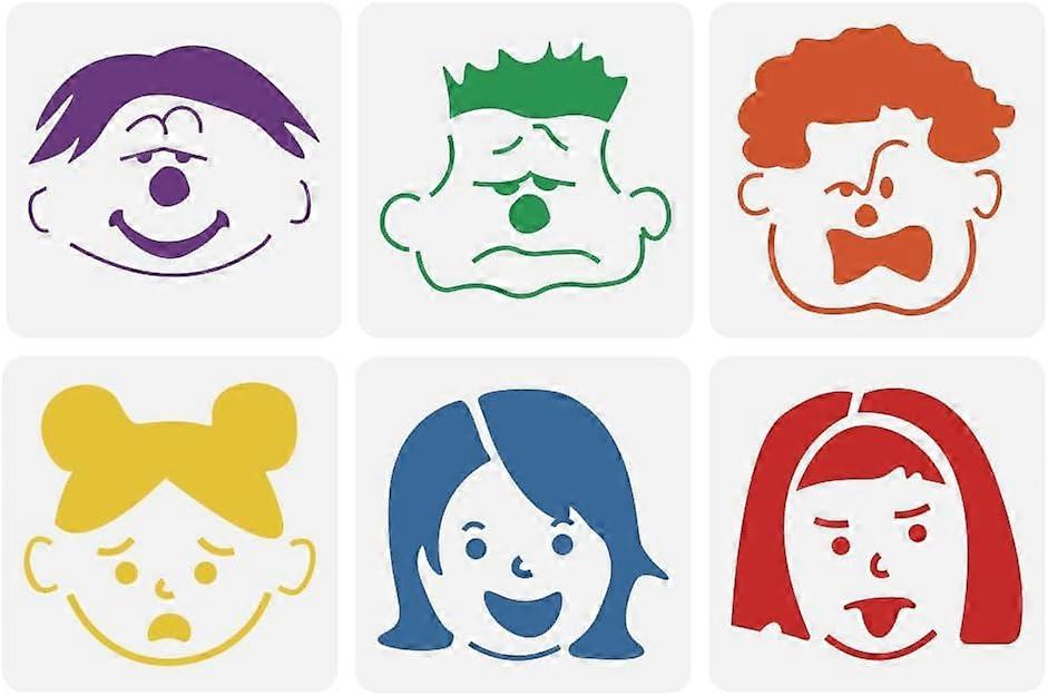 6 PCS Emotional Expressions Painting Stencil 5.9x5.9inch Reusable Emotions Sorrows and Joys Drawing Stencils Emotional Face Stencils for Painting on W