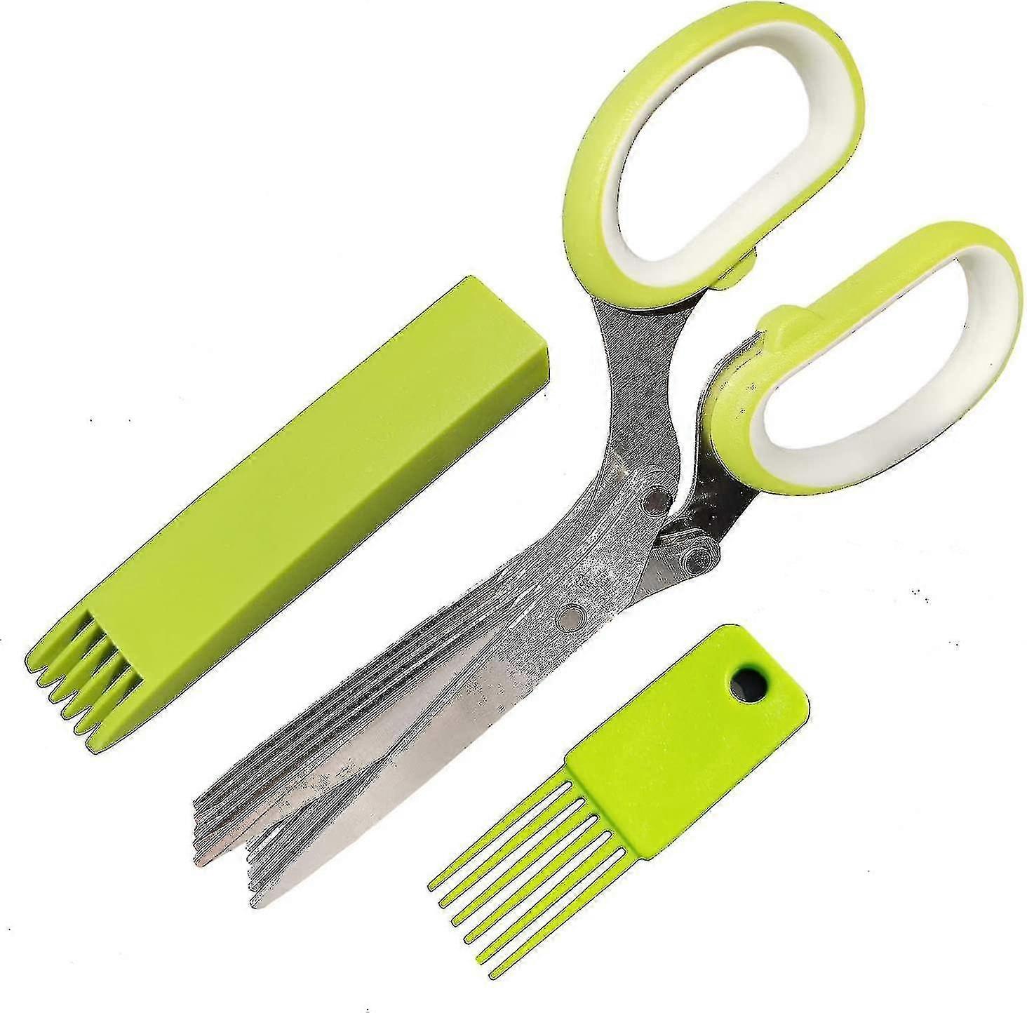 5-Blade Herb Scissors Set - Sharp Stainless Steel, Rust Resistant, Green White, Kitchen Gadgets