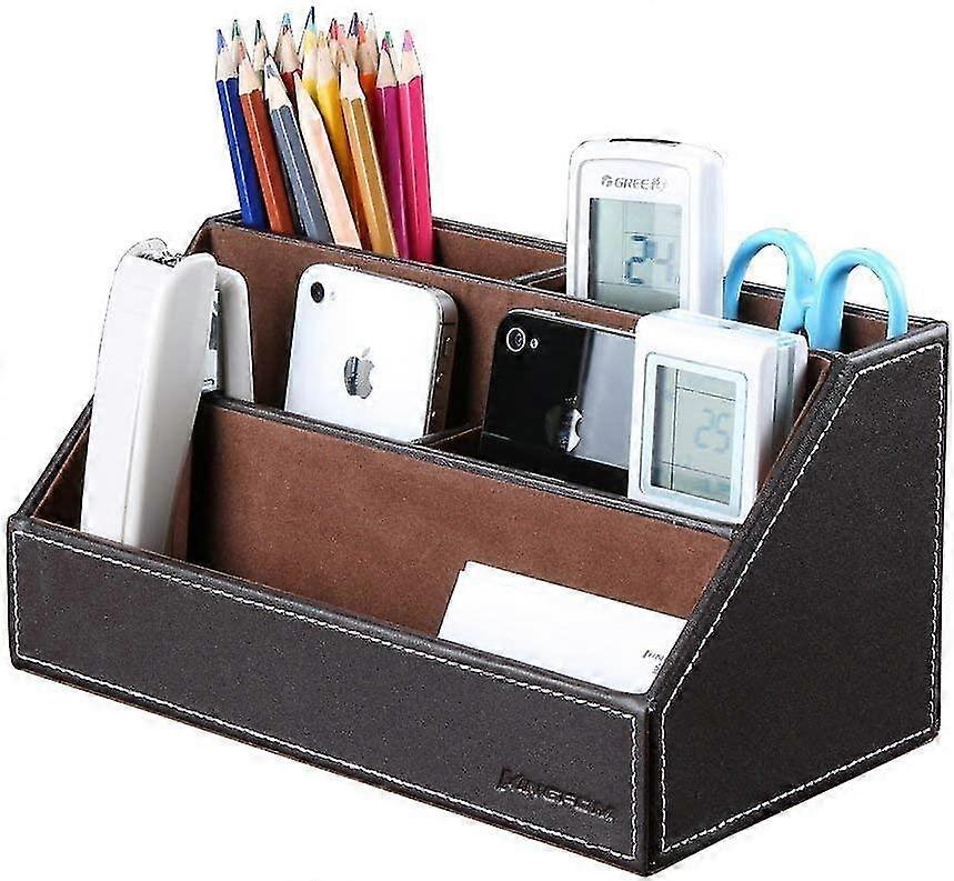 5 Compartments Multifunctional Desktop Organizer (brown)