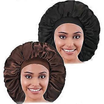 2 stk stor sateng bonnet. Silkehett med elastisk mykt bånd. Stor sovehette