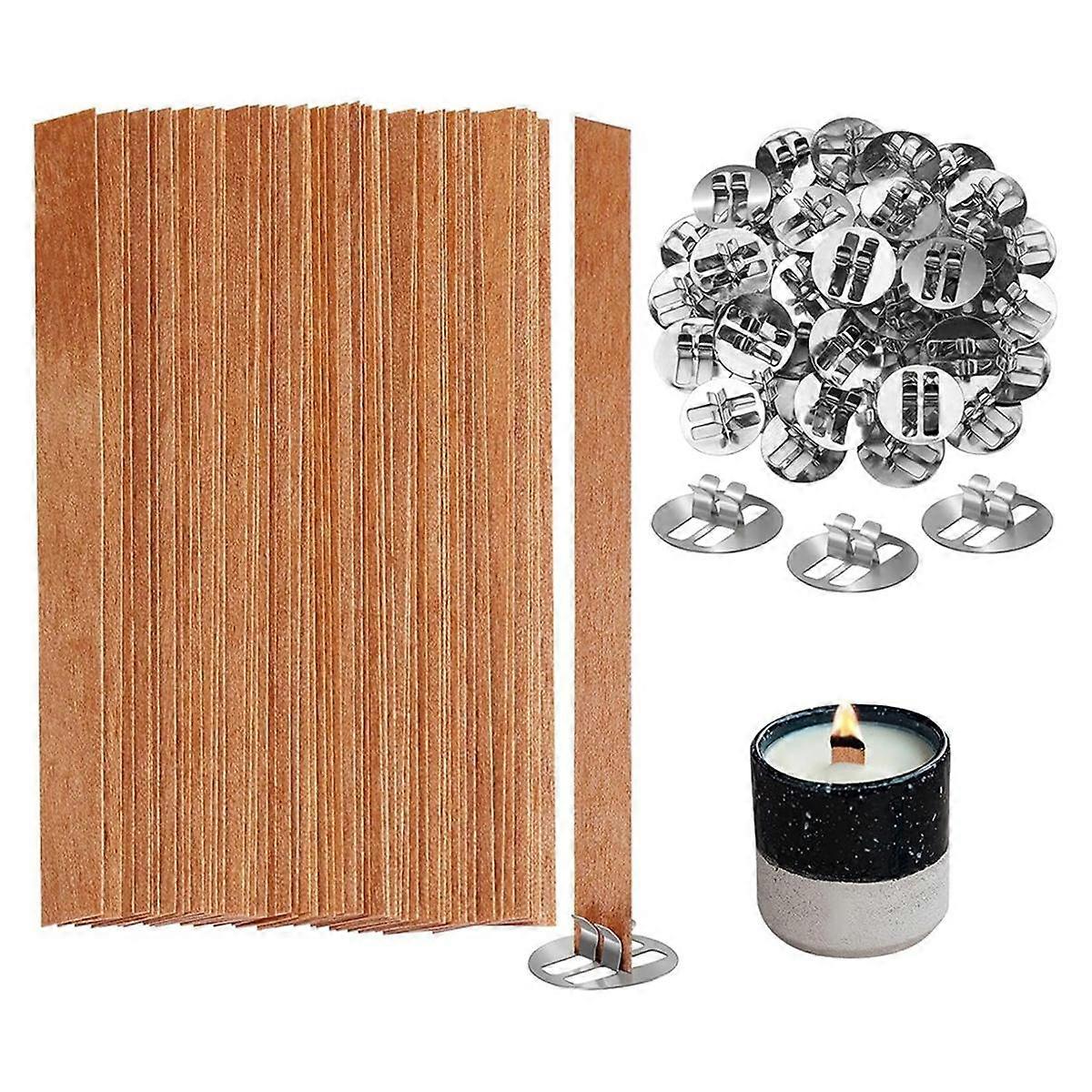 Wooden Candle Wicks,100 Wooden Wicks for Candle Making, Wooden Wicks+Metal Clips for Candle Making