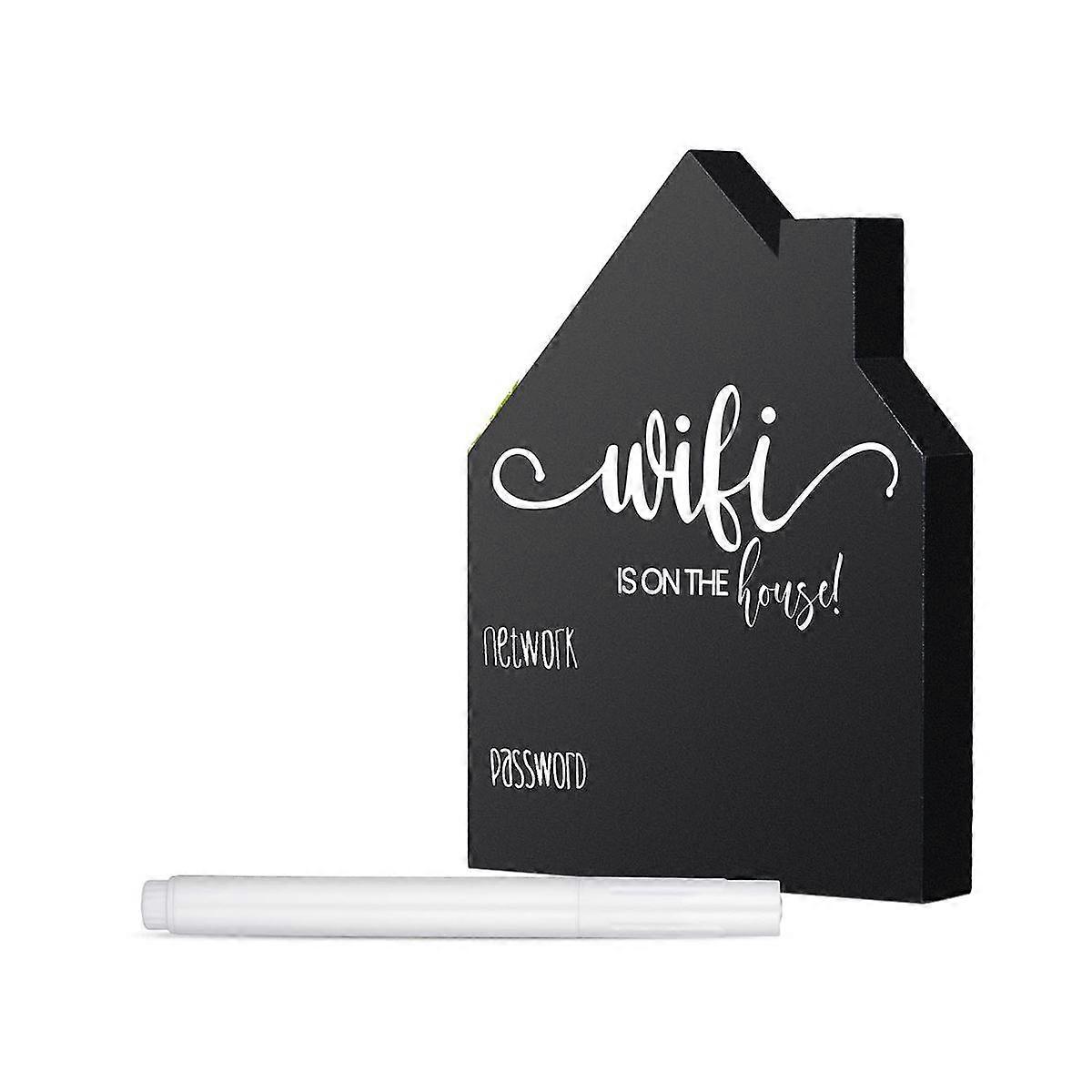 Password Sign Wooden Table Sign Wooden Freestanding Sign with Board Erasable Pen Chalkboard Style F
