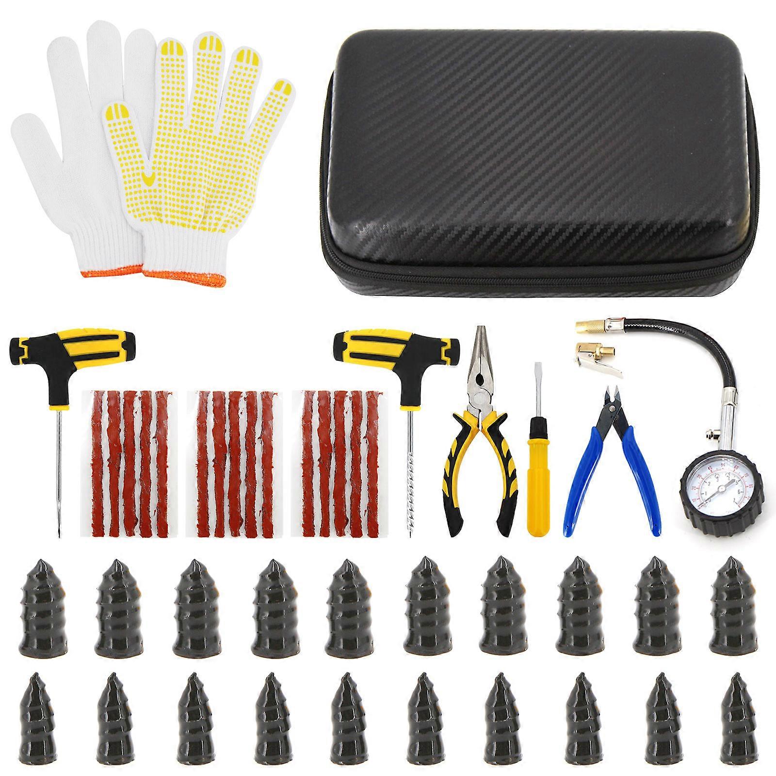 Kit di riparazione pneumatici per auto, kit di riparazione forature pneumatici senza camera d'aria, set di strumenti per chiodare, strumento di sostituzione pneumatici per bici, strumento di riparazione pneumatici per moto