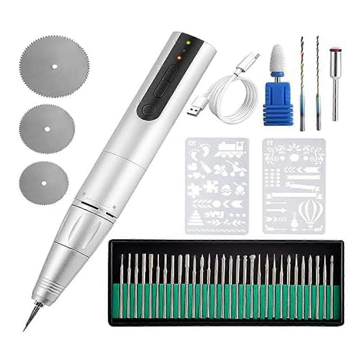 Cordless Engraving Pen Set, 3000Rmp 5 Levels Adjustable Speed USB Engraving Tool, Suitable for Jewe