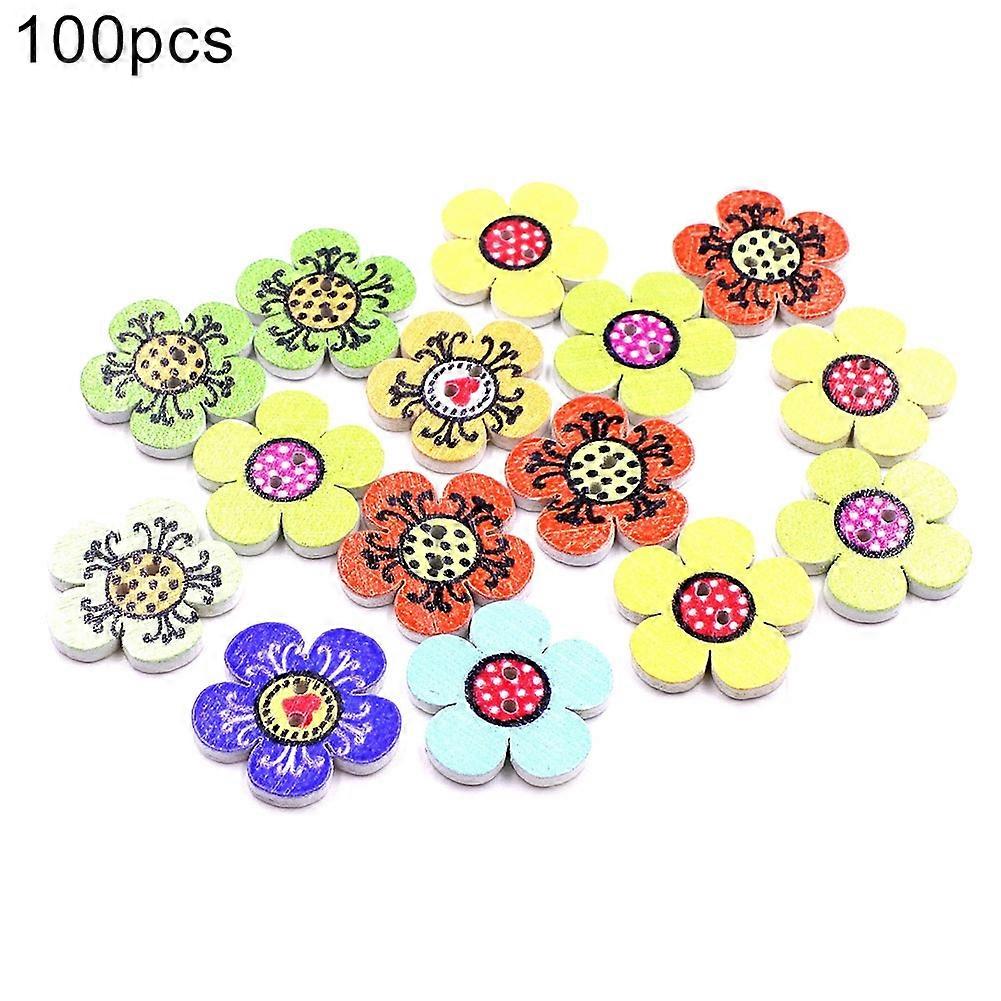 100Pcs Plum Blossom Wooden Buttons DIY Craft Sewing Scrapbooking Decoration