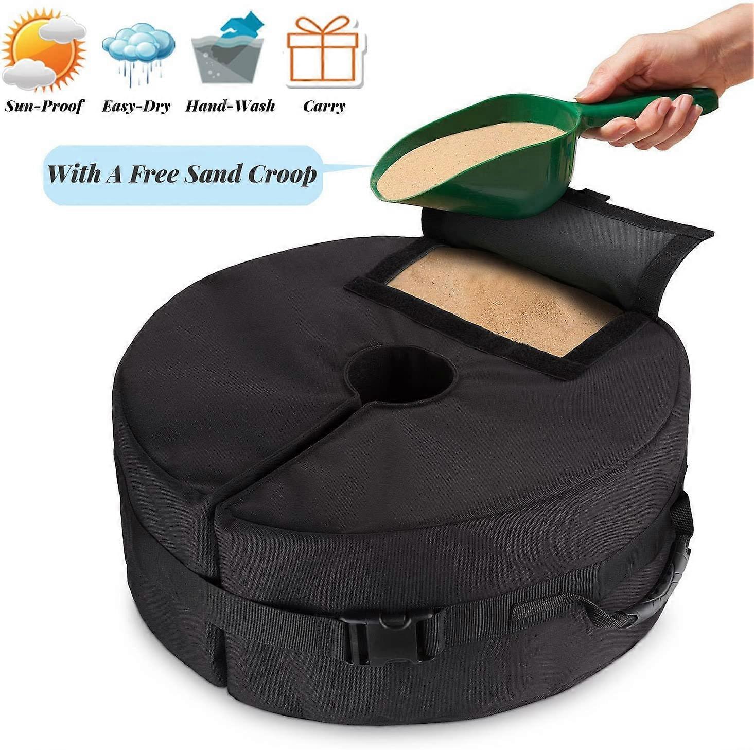 Removable 18" Round Umbrella Weight Bag, Umbrella Weights with Wide Mouth and 2 Handles for Patio, Beach, Flag Holder or Flag Pole, Heavy Duty - Easy 