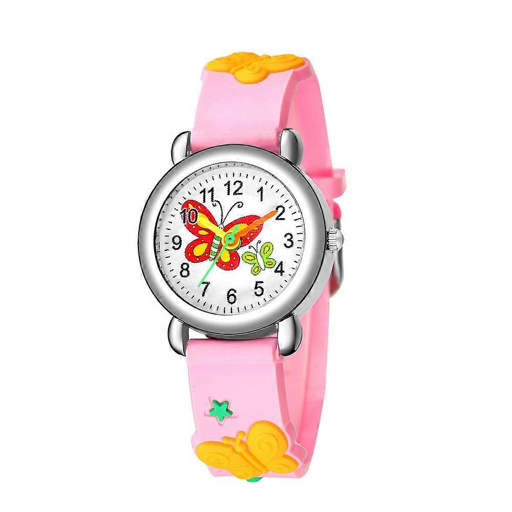 Children's watch, cute butterfly pattern quartz watch, pink