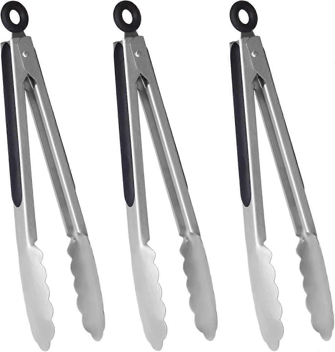 Set of 3 Kitchen Barbecue Tongs 9"(Silver)