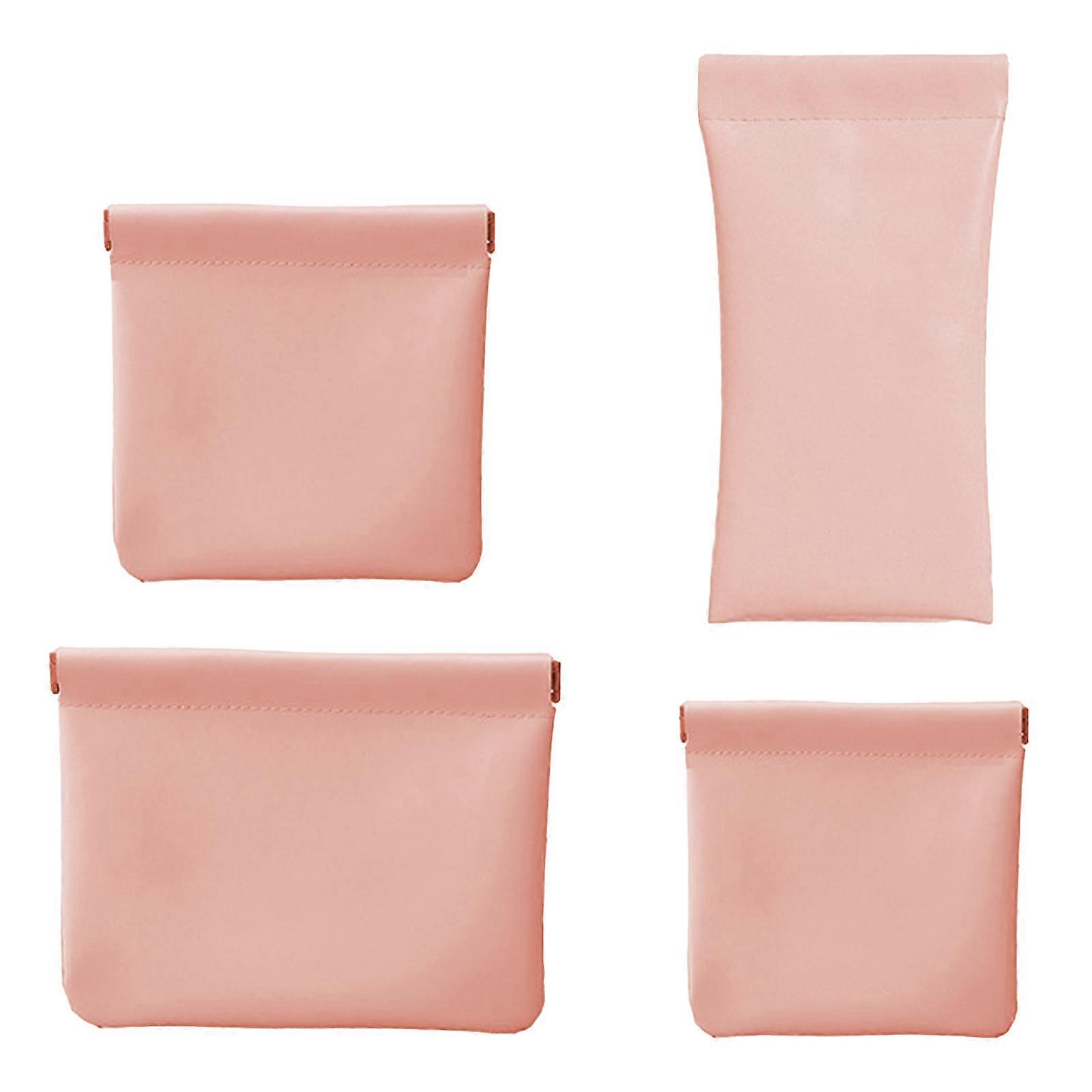 4Pcs Snap Closure Organizer Pouch Electroplated Shrapnel Soft Touch Lipstick Storage Bag Durable Faux Leather Case