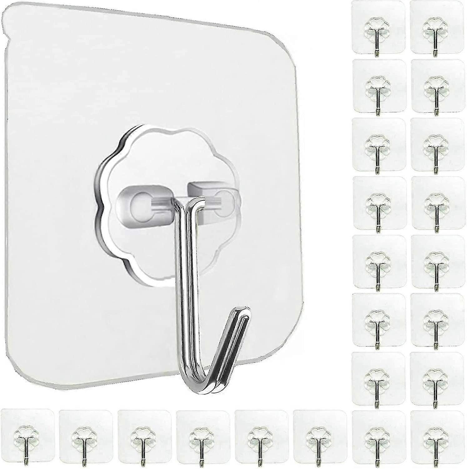 Wall Hooks For Hanging 33lb(max) Heavy Duty Self Adhesive Hooks 24 Pack Transparent