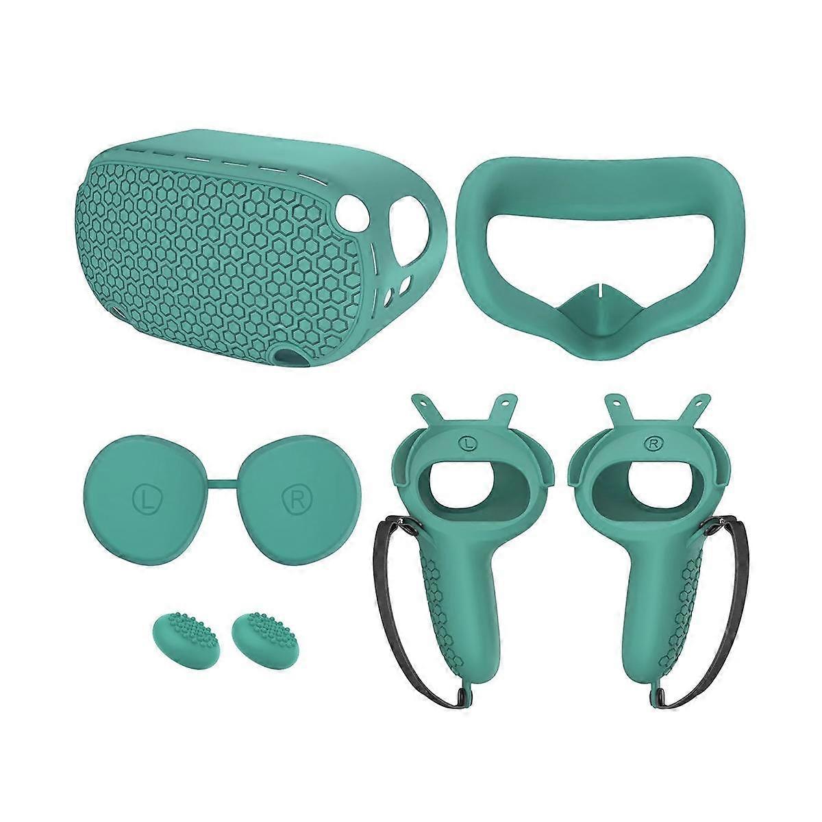 Pour Meta Silicone Host Protective Case 5 pièces Set d’accessoires VR non et anti-chute, vert