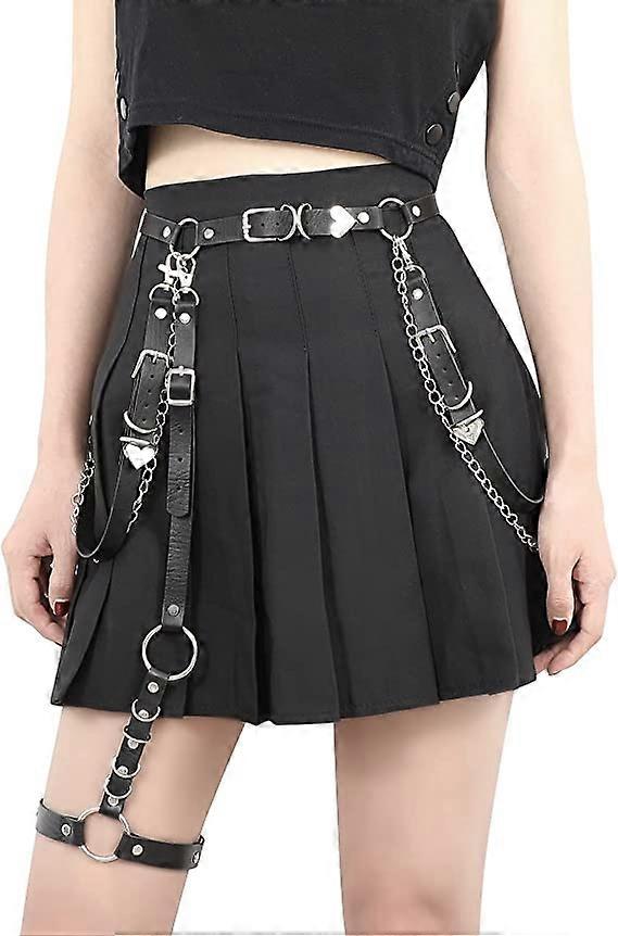 Women's punk PU belt (belt+leg loop), with chain, women's Gothic rock belt, with leg protectors