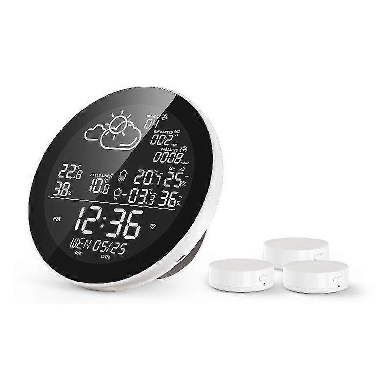 Orologio meteorologico WiFi monopezzo, termometro wireless per interni-esterni WLAN con 3 sensori esterni con display LCD