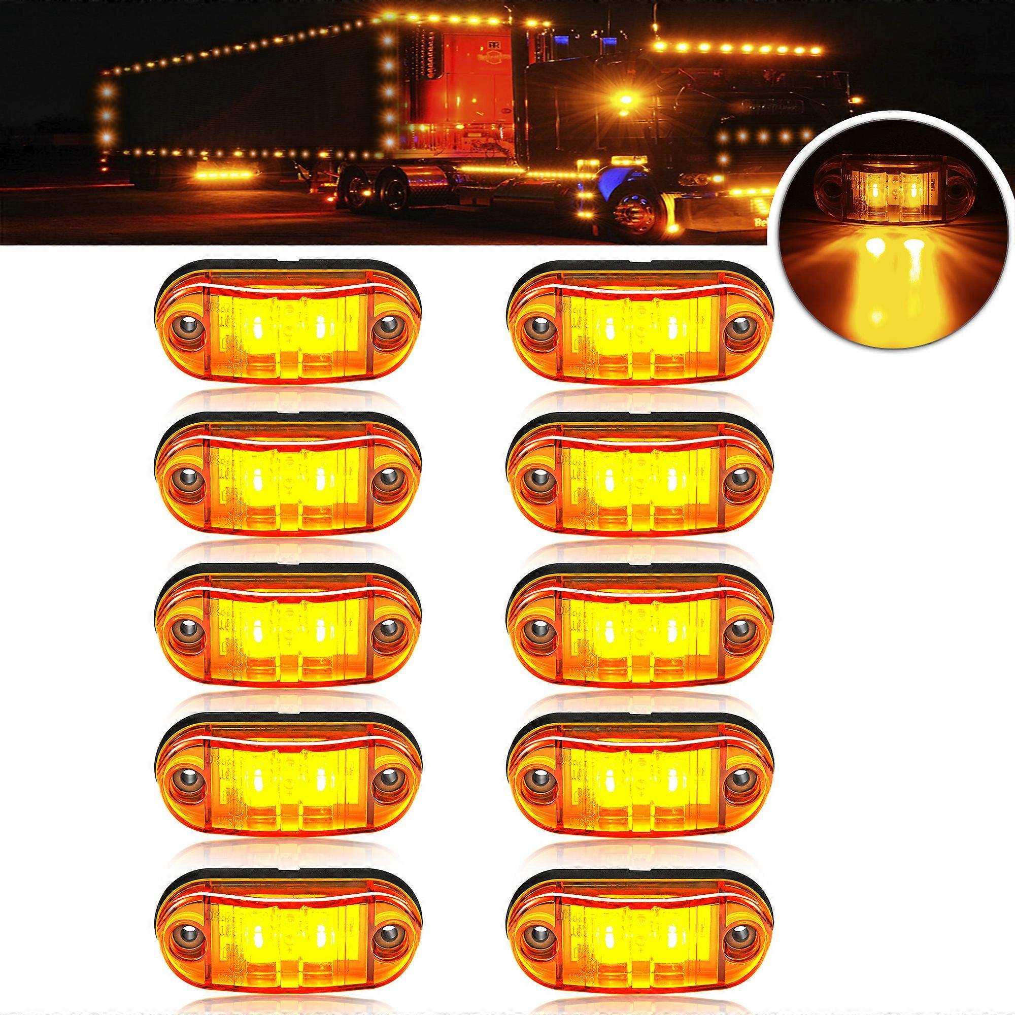 10pcs New Upgraded 12V-24V Universal LED Front Rear Side Indicator Marker Light Bulb For Truck RV Car Bus Trailer Van Caravan Boat - Amber/Red/White