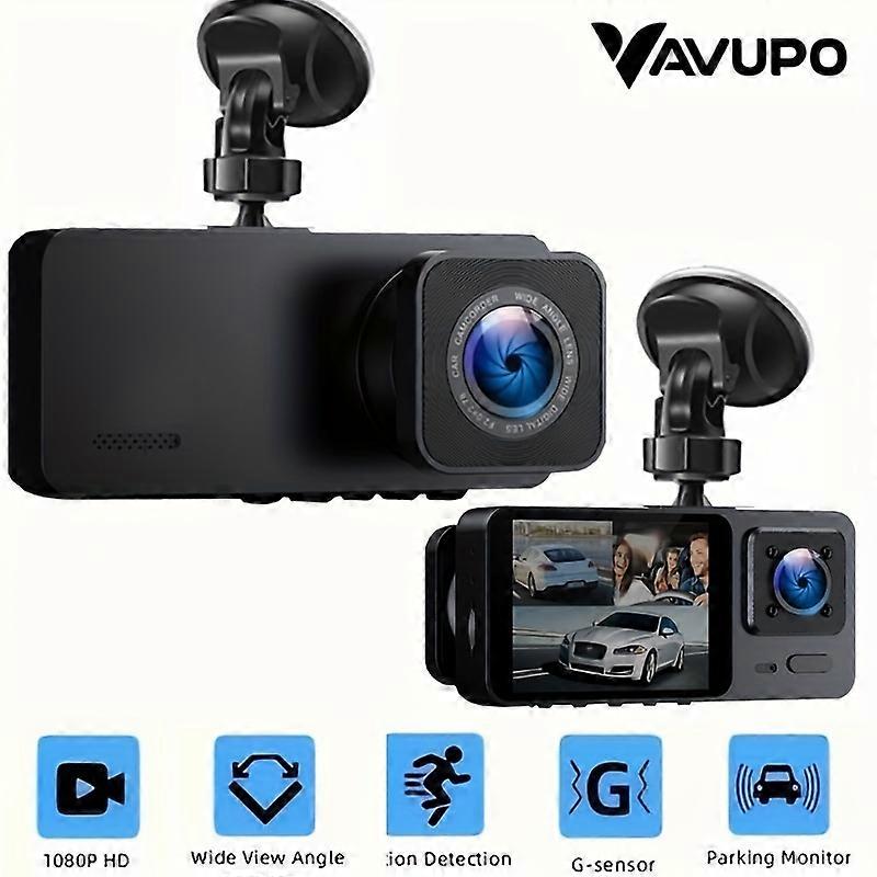 3 Channel Dash Cam Front And Rear Inside, 1080P Dash Cam IR Night Vision, Loop Recording Car DVR Camera 3 Lens With 2 Inch IPS Screen 3 Cameras Car Da