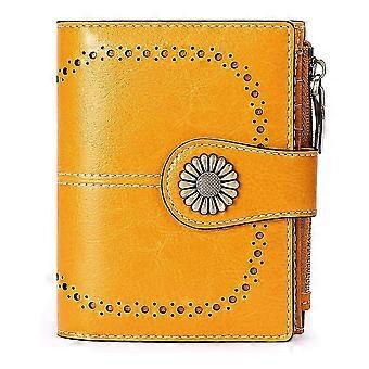 Dames portemonnee lederen tri-fold portemonnee, olie wax lederen portemonnee