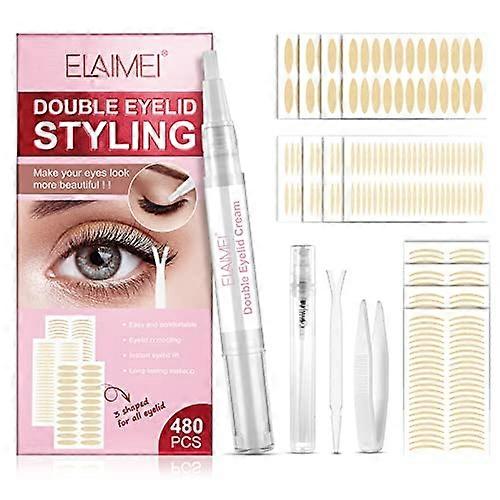Eyelid Lifter Strips 480Pcs, Eyelid Tape, Design Double Eyelid Lifter Strips, Waterproof Invisible Eyelid Sticks with Styling Cream, Droopy Eyelid, Bi