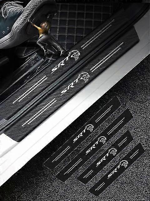 4pcsカーボンファイバー車のドアのしきい値ステッカー車のドアシルダッジSrtモパーチャレンジャーヘルキャットレッドアイカーアクセサリー用