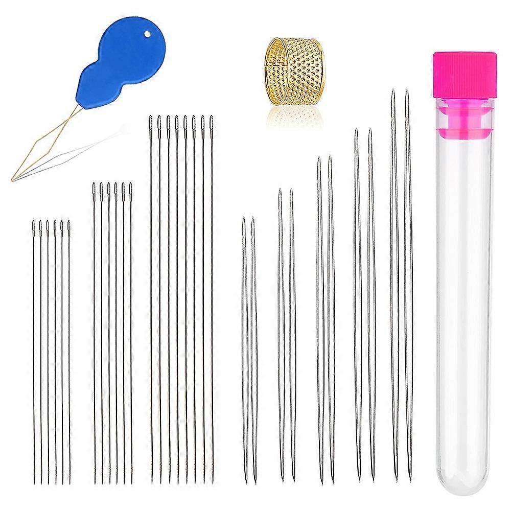 30 Pcs Beading Needles Set 5 Size 10 Pcs Big Eye Needles and 20 Pcs Long Straight Needles with Bott