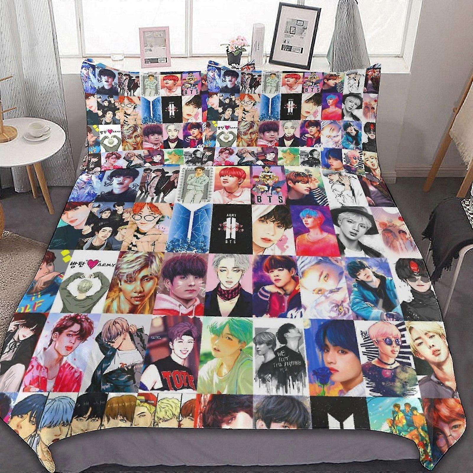 o4341 Prostěradla Kpop BTS Povlečení na postel Soupravy povlečení z mikrovlákna 3D tištěné lehké 3dílné sady přikrývek, 1 povlak na přikrývku a 2 polštáře na polštáře 