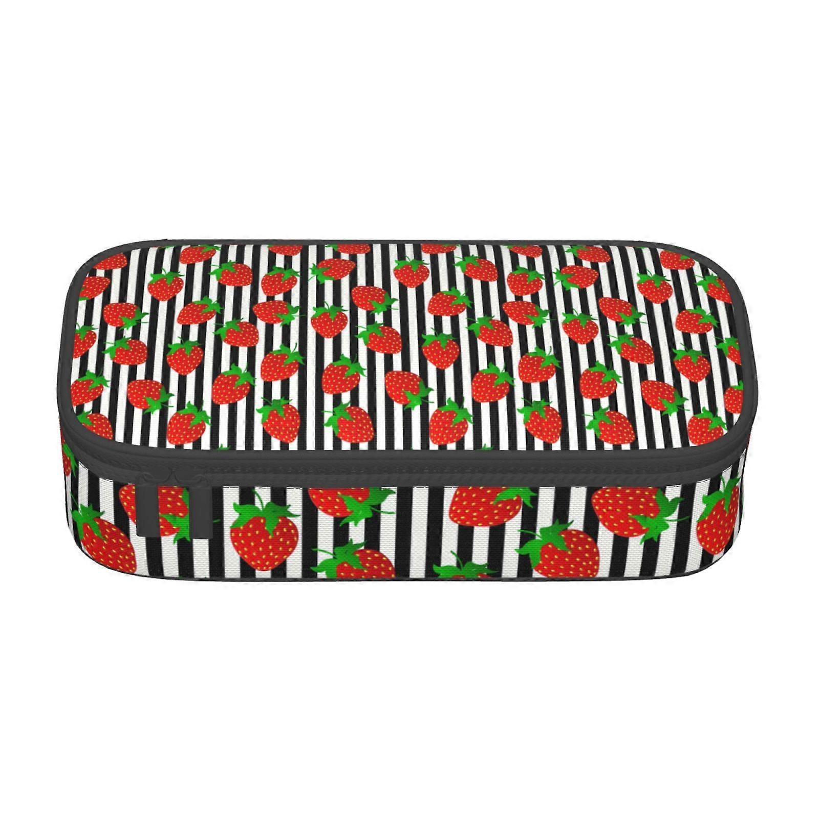 مخطط الفراولة مقلمة الحقيبة حقيبة ماكياج الحقيبة اللوازم المكتبية القرطاسية صندوق قلم رصاص مع سحاب