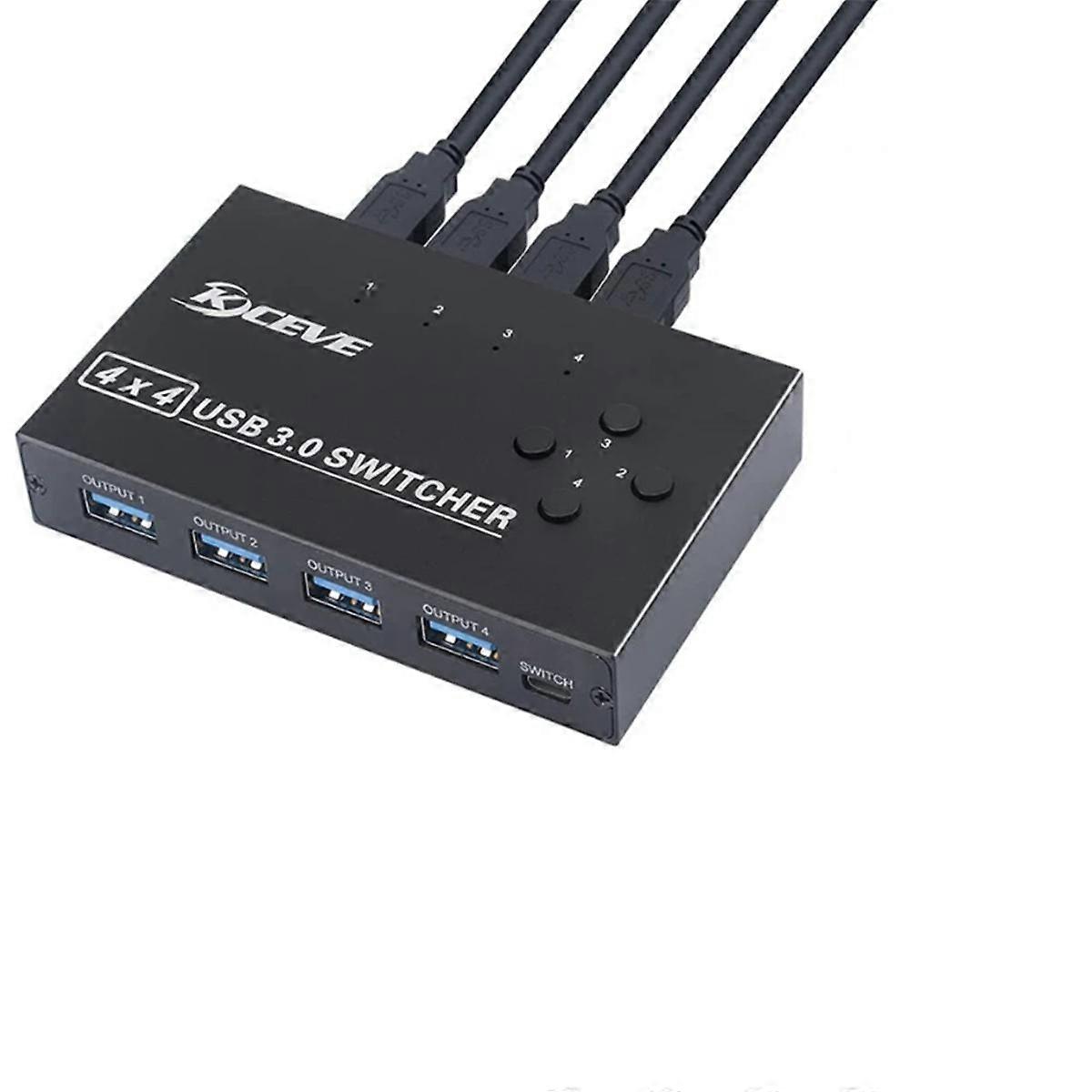 USB 3.0 Switcher KM Switch Selector 4 Computer Laptop PC Desktops Hub Splitter KVM for Pro Keyboard Mouse