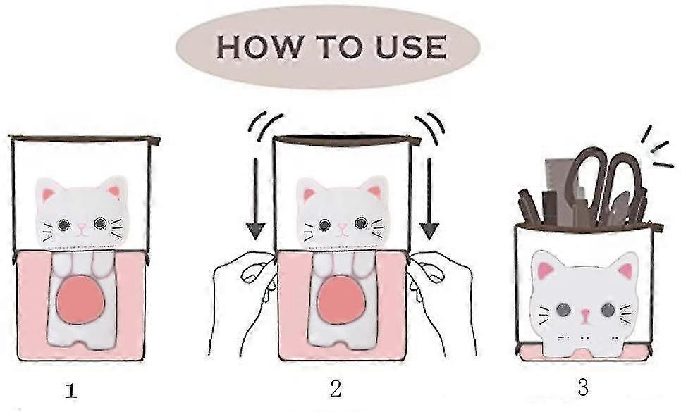 Transformer Stand Store Pencil Holder Canvas+pu Cartoon Cute Cat Stationery Box With Zipper Closure 7.5 X 4.9 X 3.0inch/4.1x 3.0inchblue-2pack