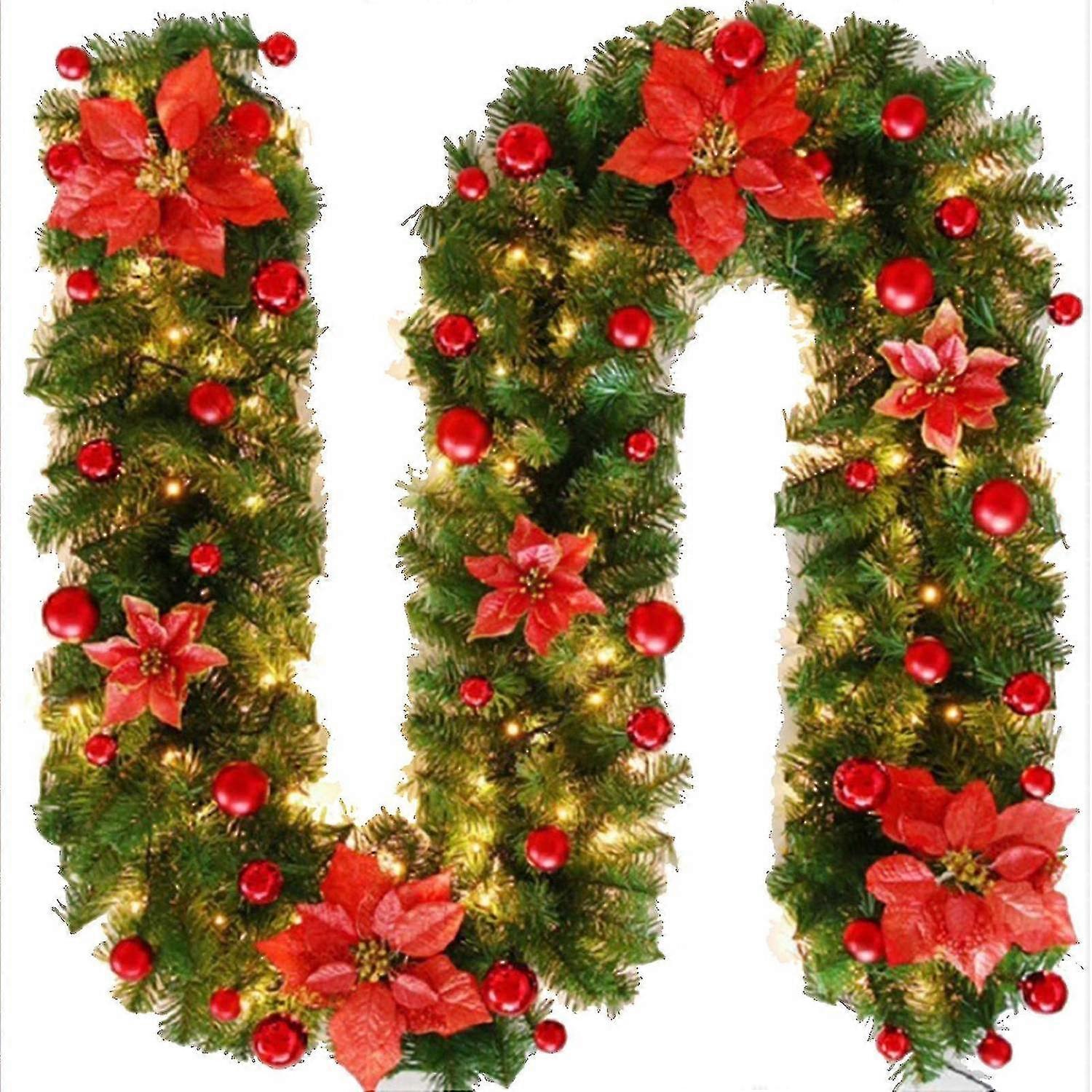 Light Christmas Garland Xmas Imperial Pine Fireplace Wreath Ornaments With/Without 9Ft