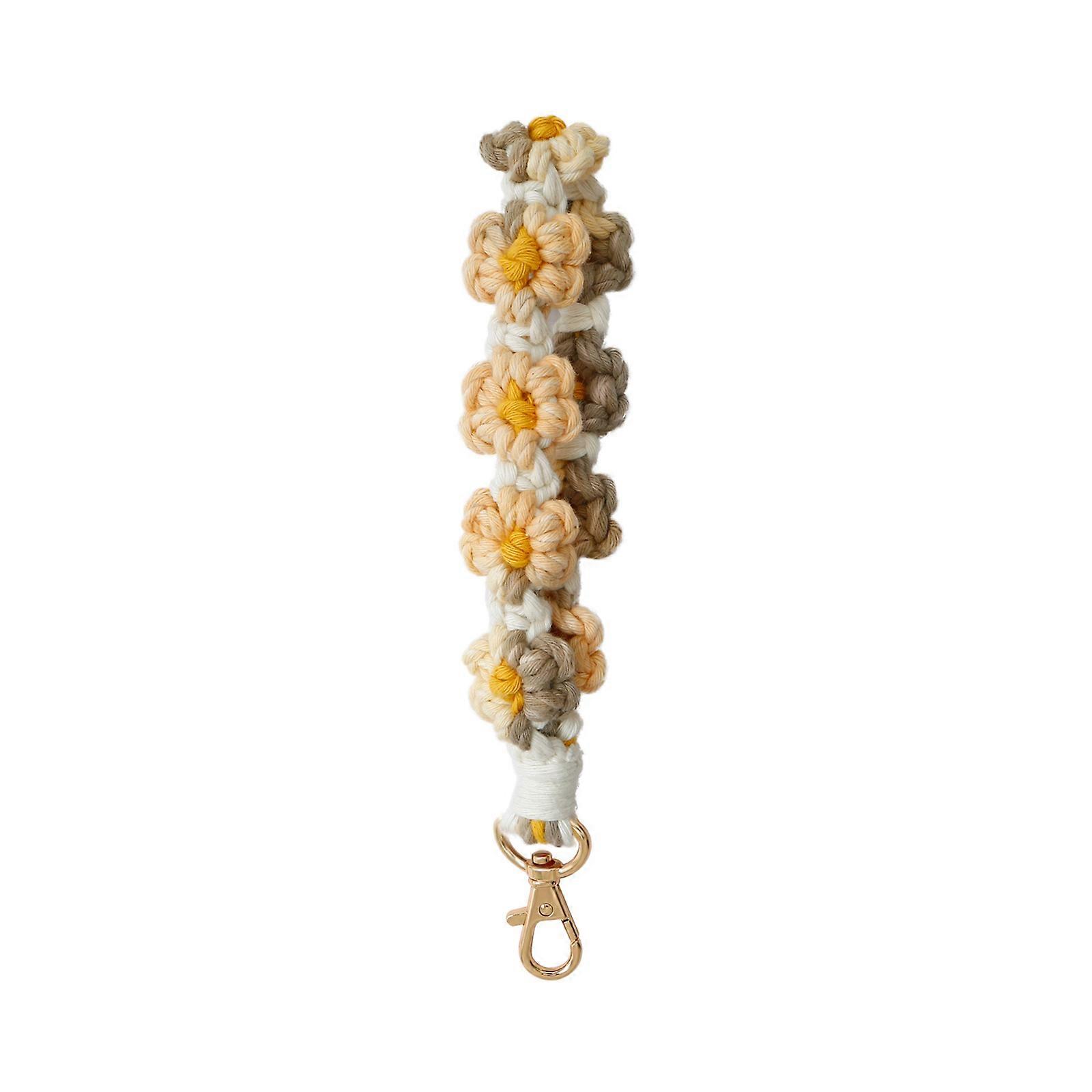 New Macrame Keychain Handmade Wristlet Keychain Wrist Lanyard for Keys Cute Flower Key Chain