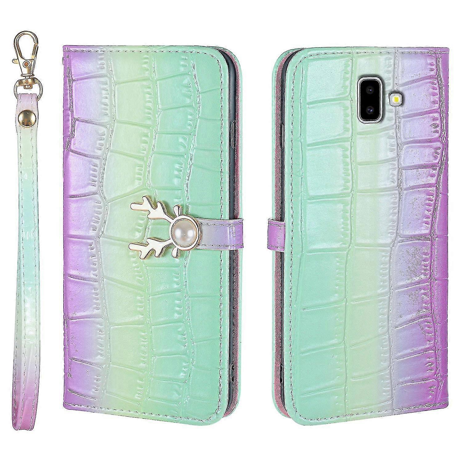 Elk Pattern Phone Case For Samsung Galaxy J6 Plus With Card Holder, Lanyard, Pu Leather Material, Wallet Function, Corner Fall Protection