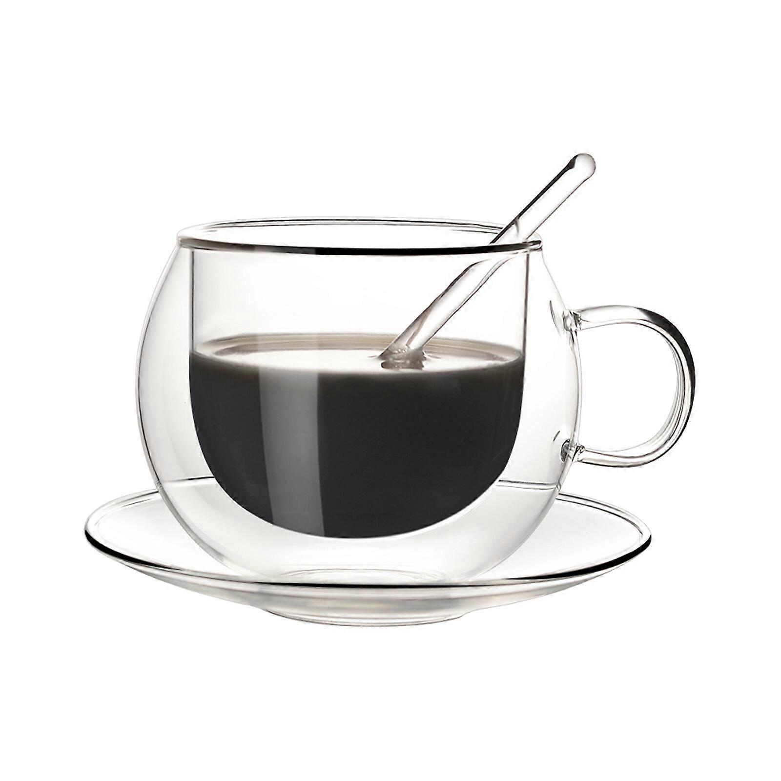 Double Wall Glass Cup With Spoon | 150ml/250ml Heat Resistant & Durable Transparent Mugs