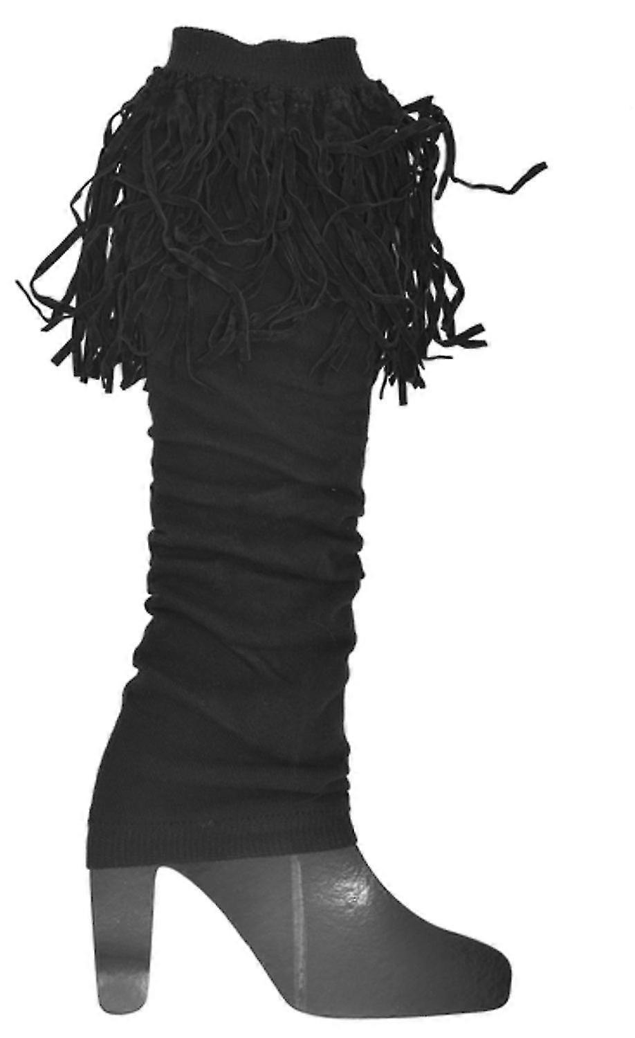 Chauffe-jambes noir avec cils en cuir