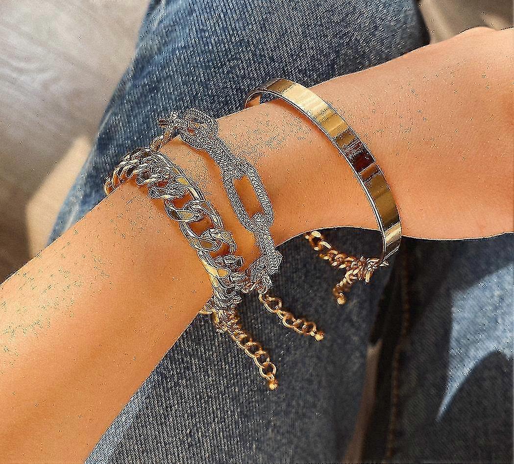 punk curb cuban chain bracelets set(silver)