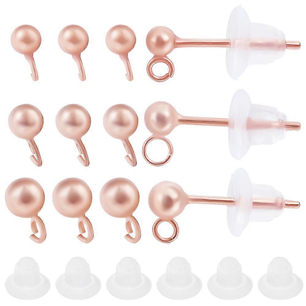 1Box 1 Box 6 Pairs Earring Posts Stud Sterling Silver 5/6/6.5mm Ball Post with Loop Earring Studs for DIY Earring Jewelry Making Findings (Rose Gold)
