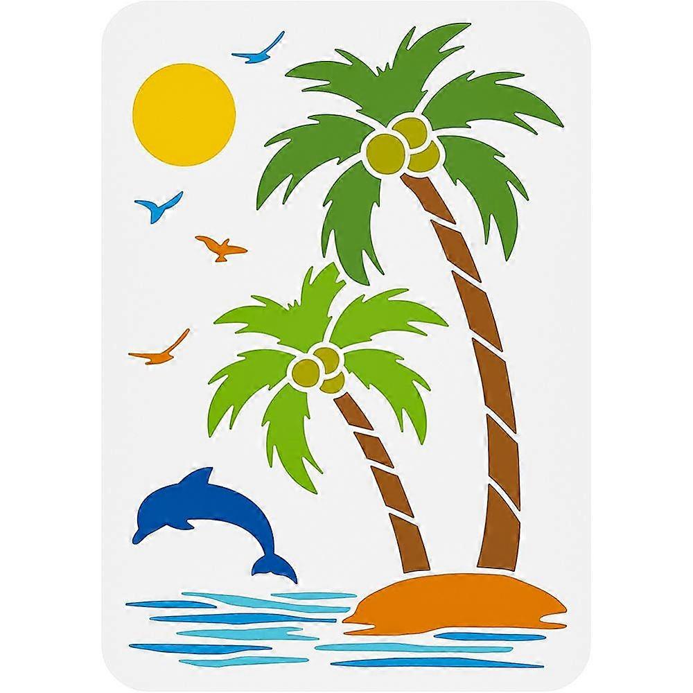 Plastic Drawing Painting Stencils Templates for Painting on Scrapbook Fabric Tiles Floor Furniture Wood Rectangle Coconut Tree Pattern 29.7x21cm