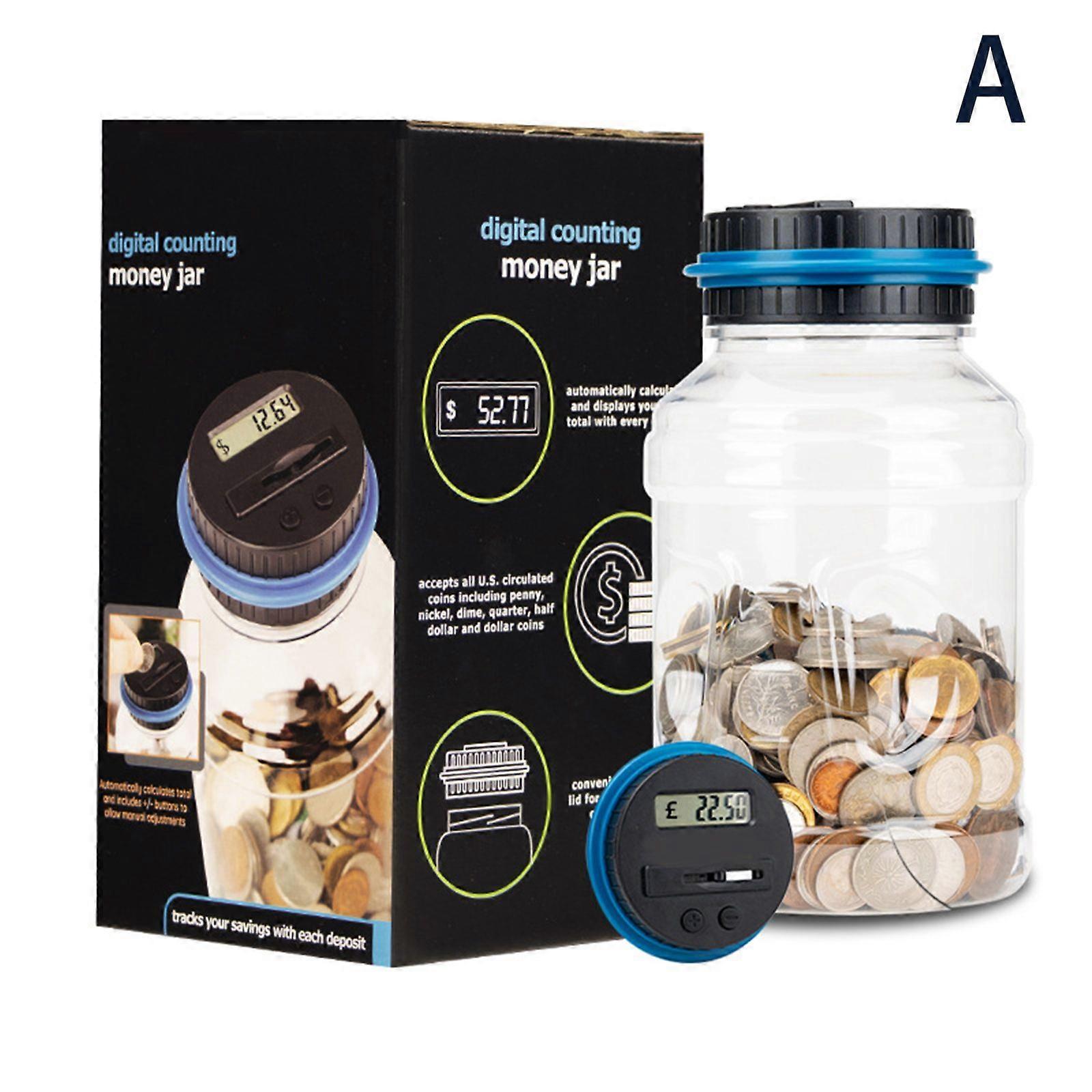 Coin Piggy Bank Saving Jar, Digital Coin Coin Counting Bank with LCD Display Large Capacity Money Saving Box for USD/ EU/ GBP Coins