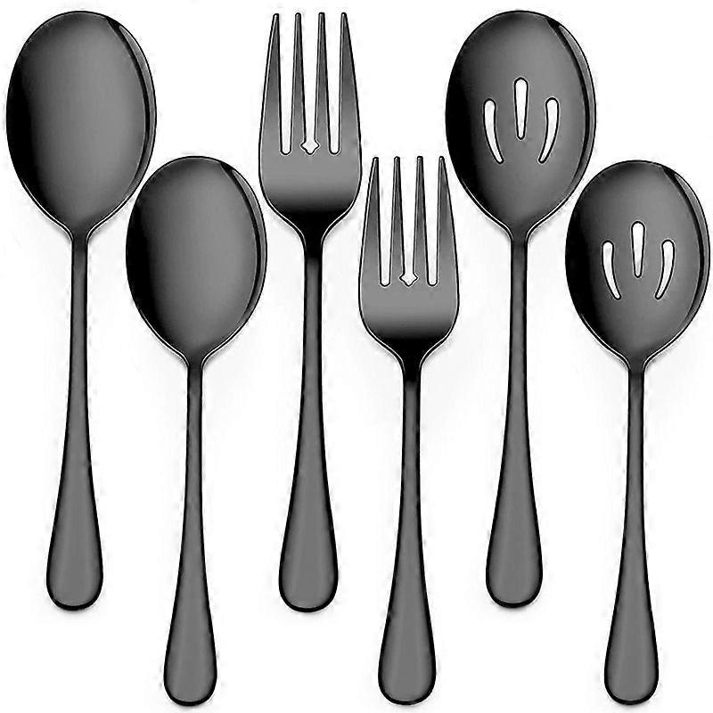 Serving Stainless Steel Buffet Catering Banquet Serving Spoons Forks Set Serving Spoons and Forks Set Black