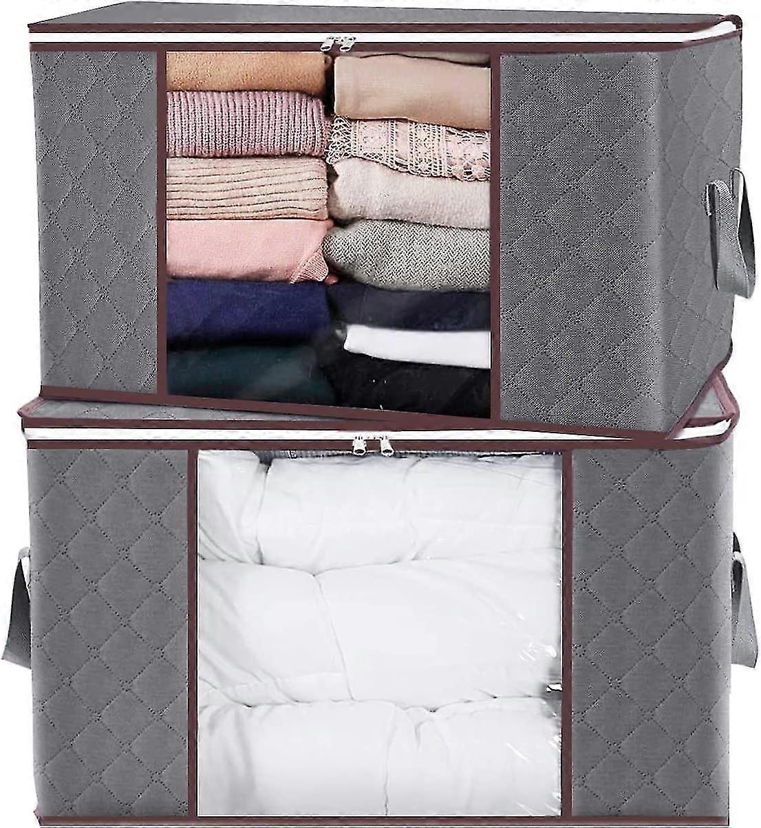 2 Pa Collapsible Storage Bags With Reinforced Handle, Two-way Zipper, 90l Large Capacity, Organizer With Clear Window For Duvets, Bedding, Soft Toys