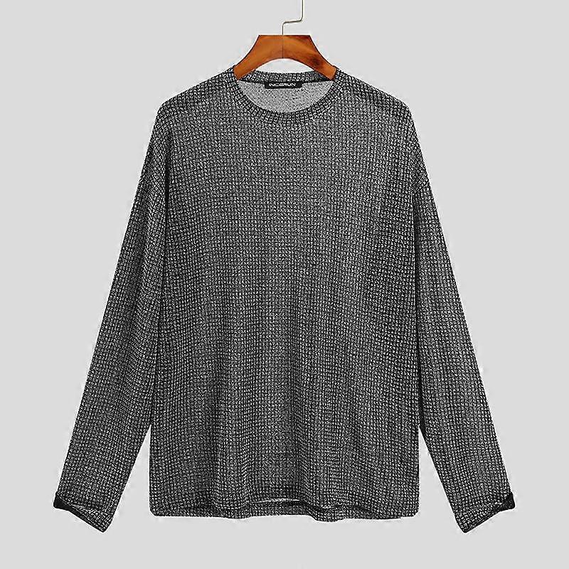 INCERUN Spring Men Long Sleeves Round Neck Party See Through Tops
