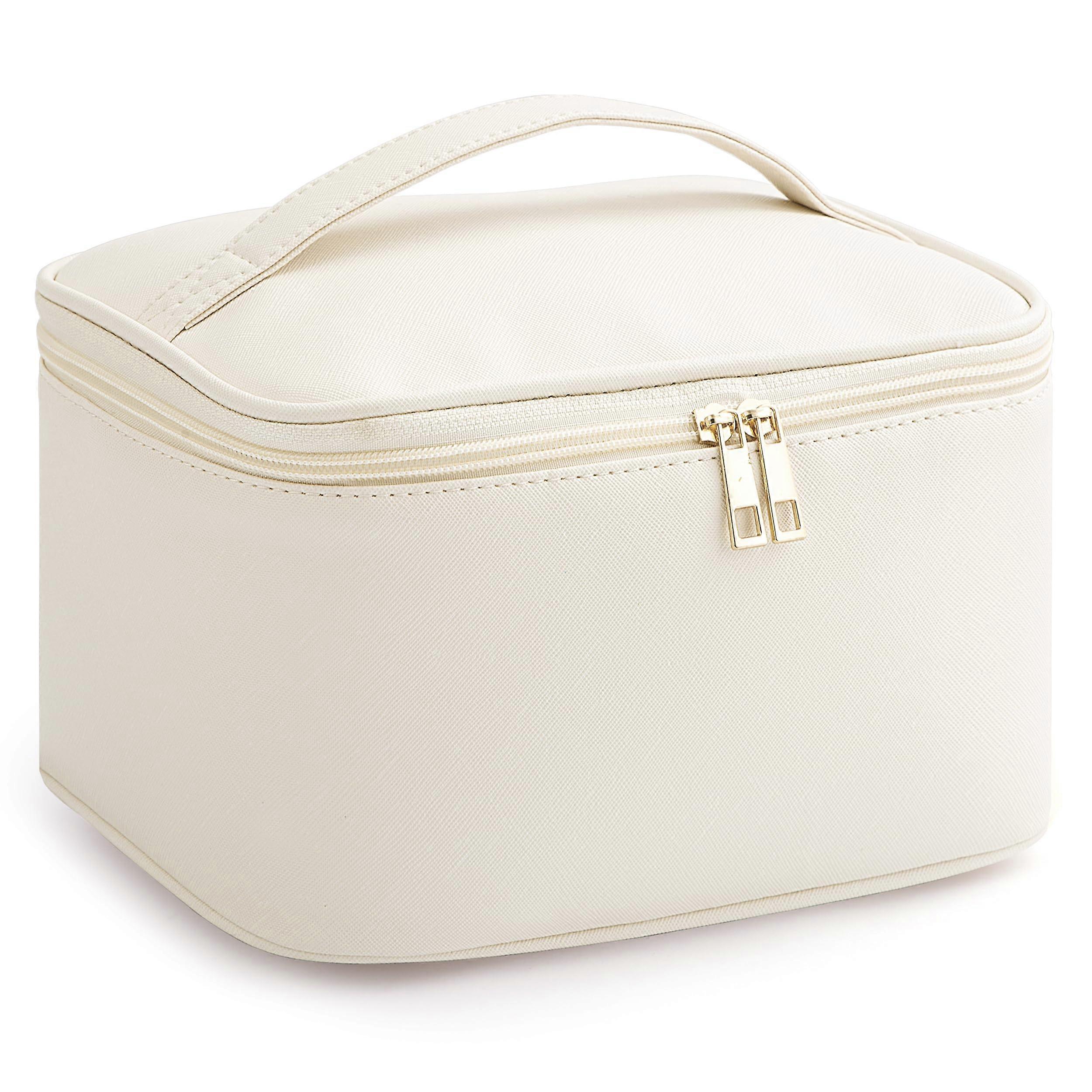 Leather Cosmetic Organizer With Removable Divider And Carry Handle Portable