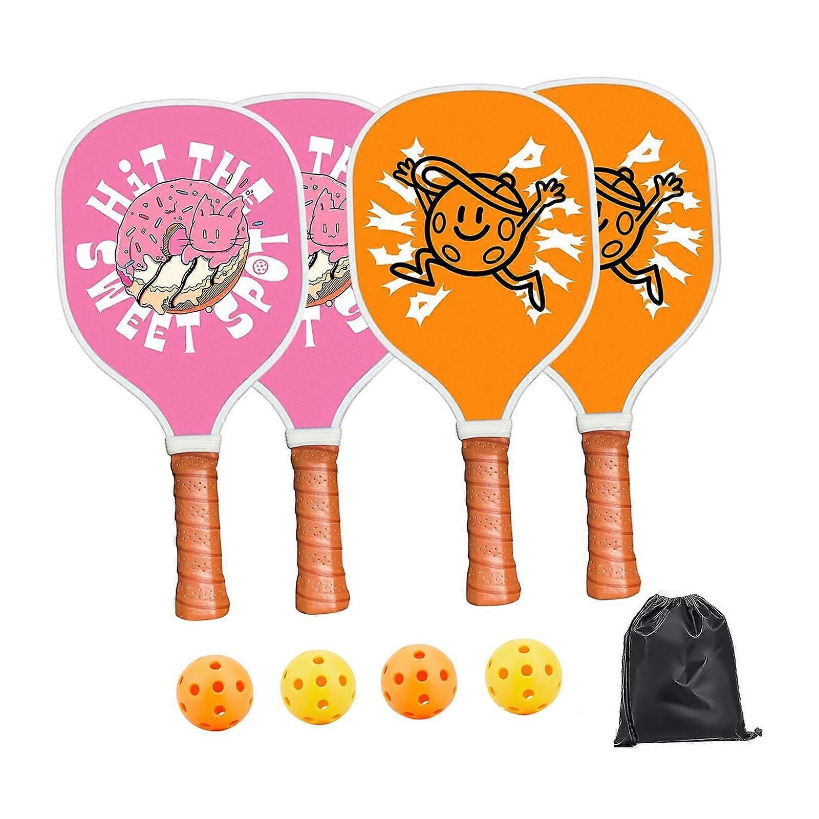 4個のピックルボールパドル4ボールギフトピックルボールラケット屋外練習用ピンクオレンジ
