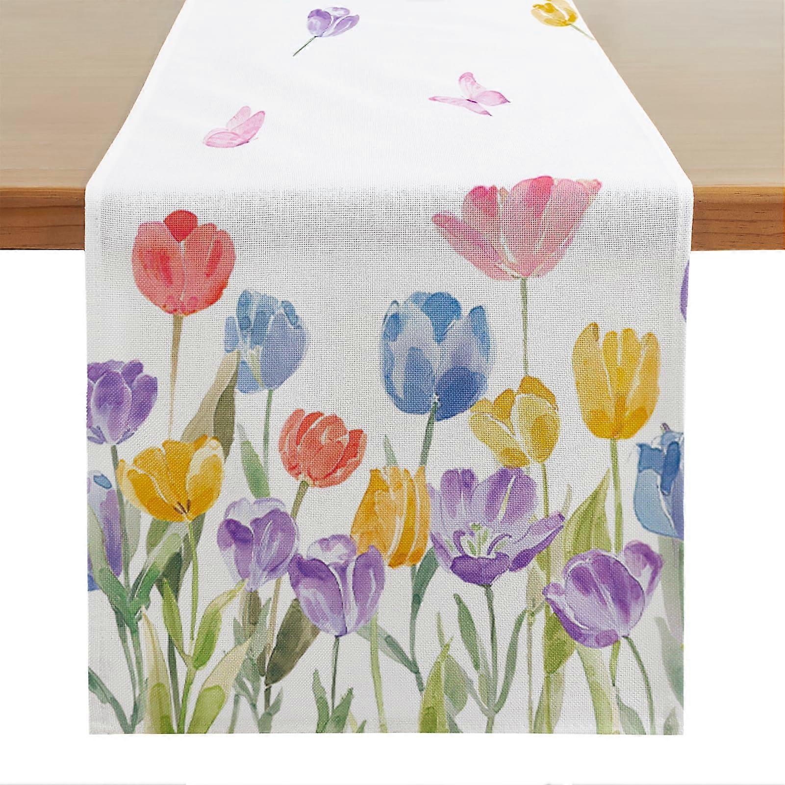 Tulip Spring Table Runner 13 x 72 Inch - Easter Summer Dining Decor