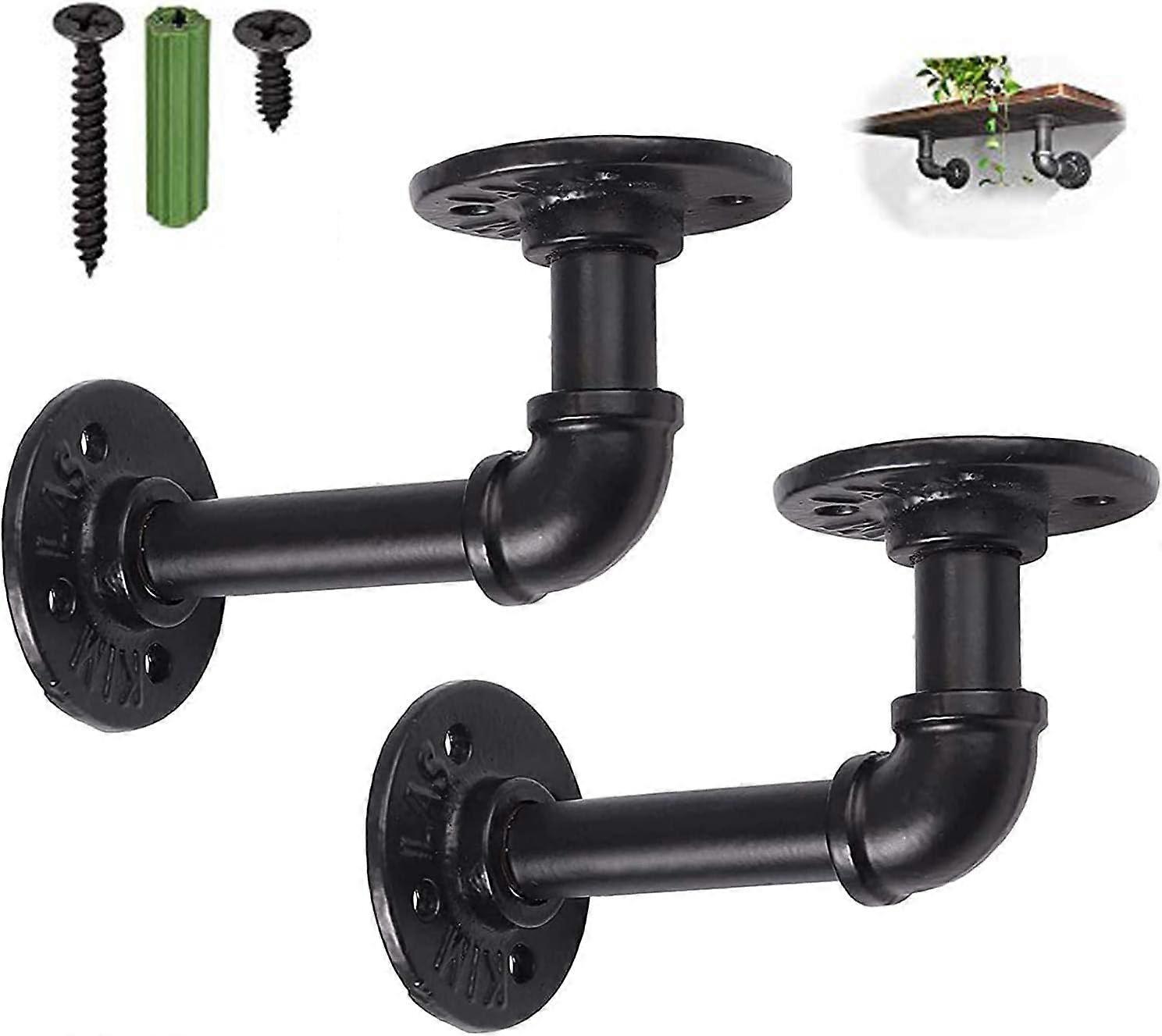 2Pcs Pipe Shelf Brackets Industrial Shelf Bracket Tube Rack Industrial Shelf for Bookshelf Scaffold Board (15 x 8 cm)