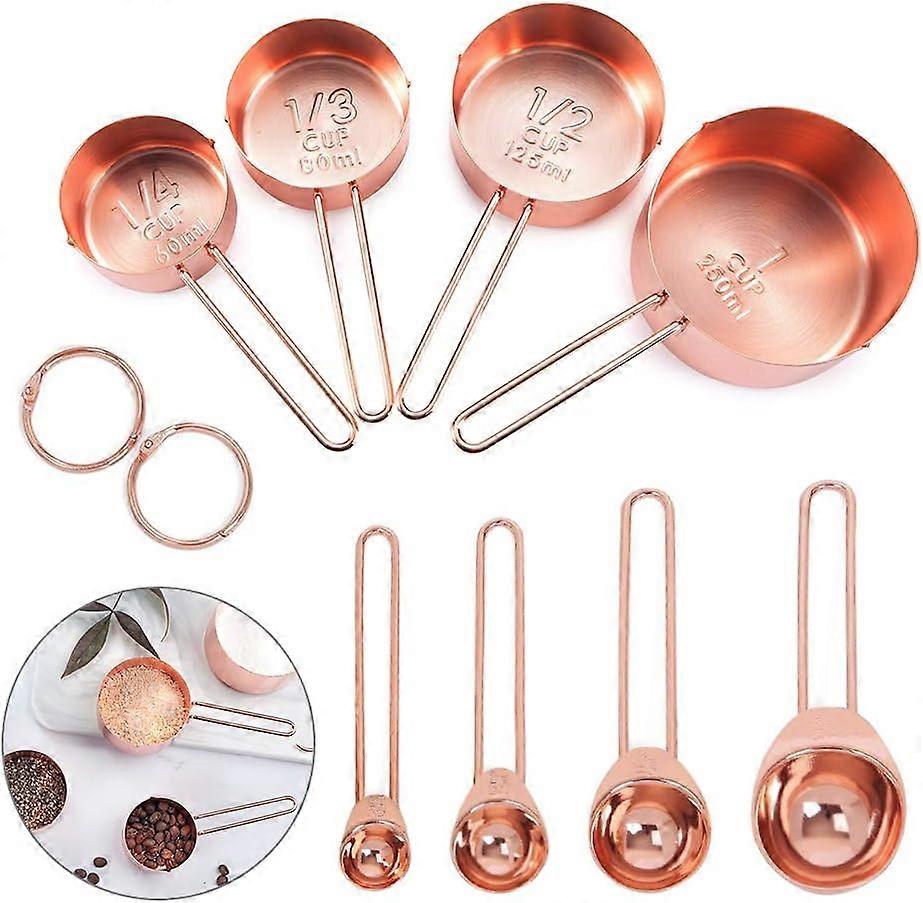 Stainless Steel Measuring Cups and Spoons with Scoop Measuring Ruler, Kitchen Conversion Chart Set of 8 for Dry and Liquid Ingredients