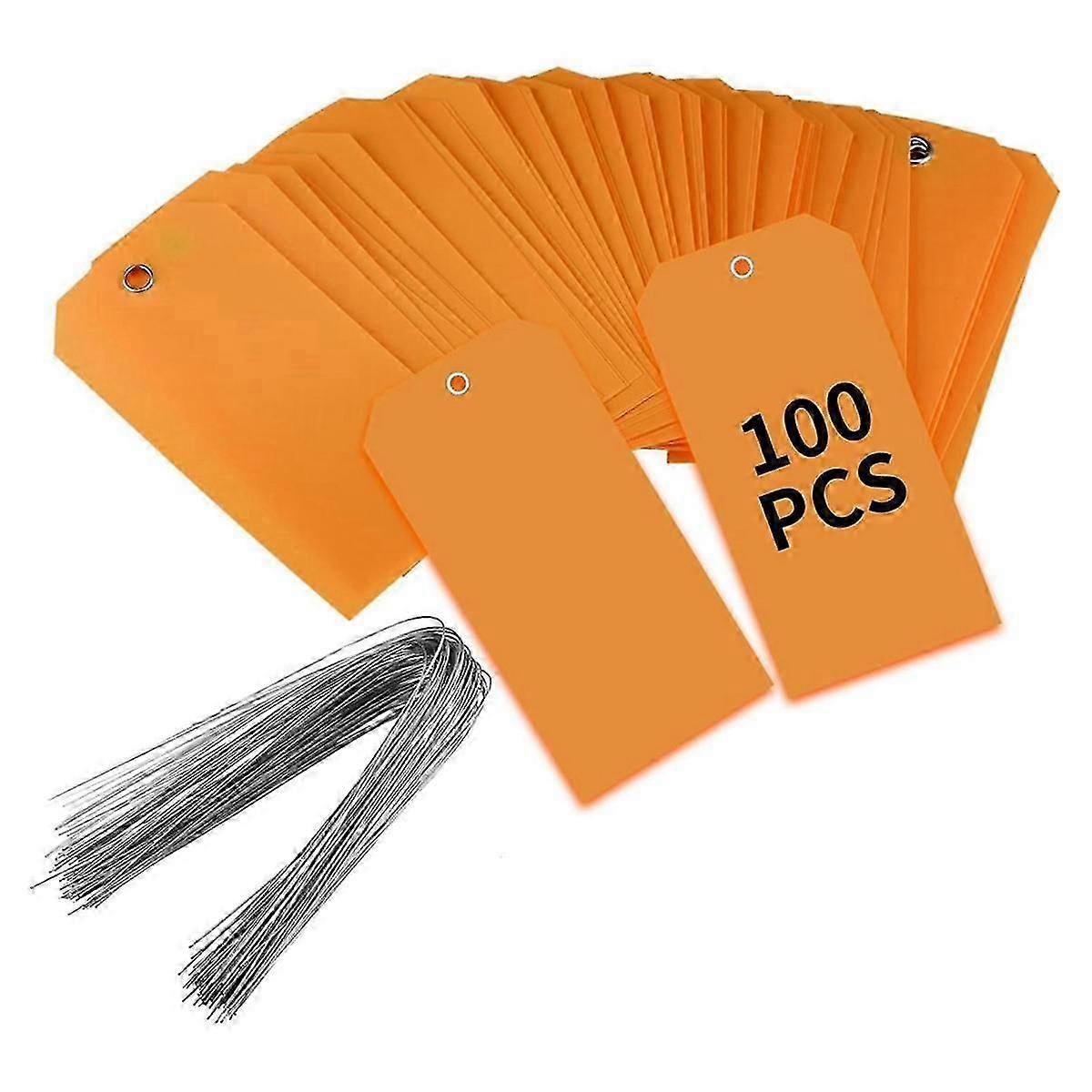 Orange 100 Pieces 4 3/4Inch X 2 3/8Inch Waterproof Plastic Shipping Tags with Wires for Labeling