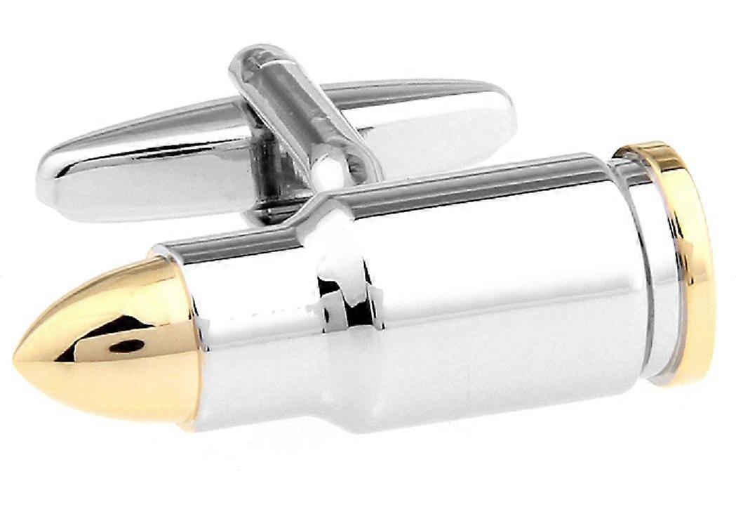 Two Tone Bullet Case Cufflinks Set for Army Police - Gift Box with Polishing Cloth, Stylish Accessory for Men