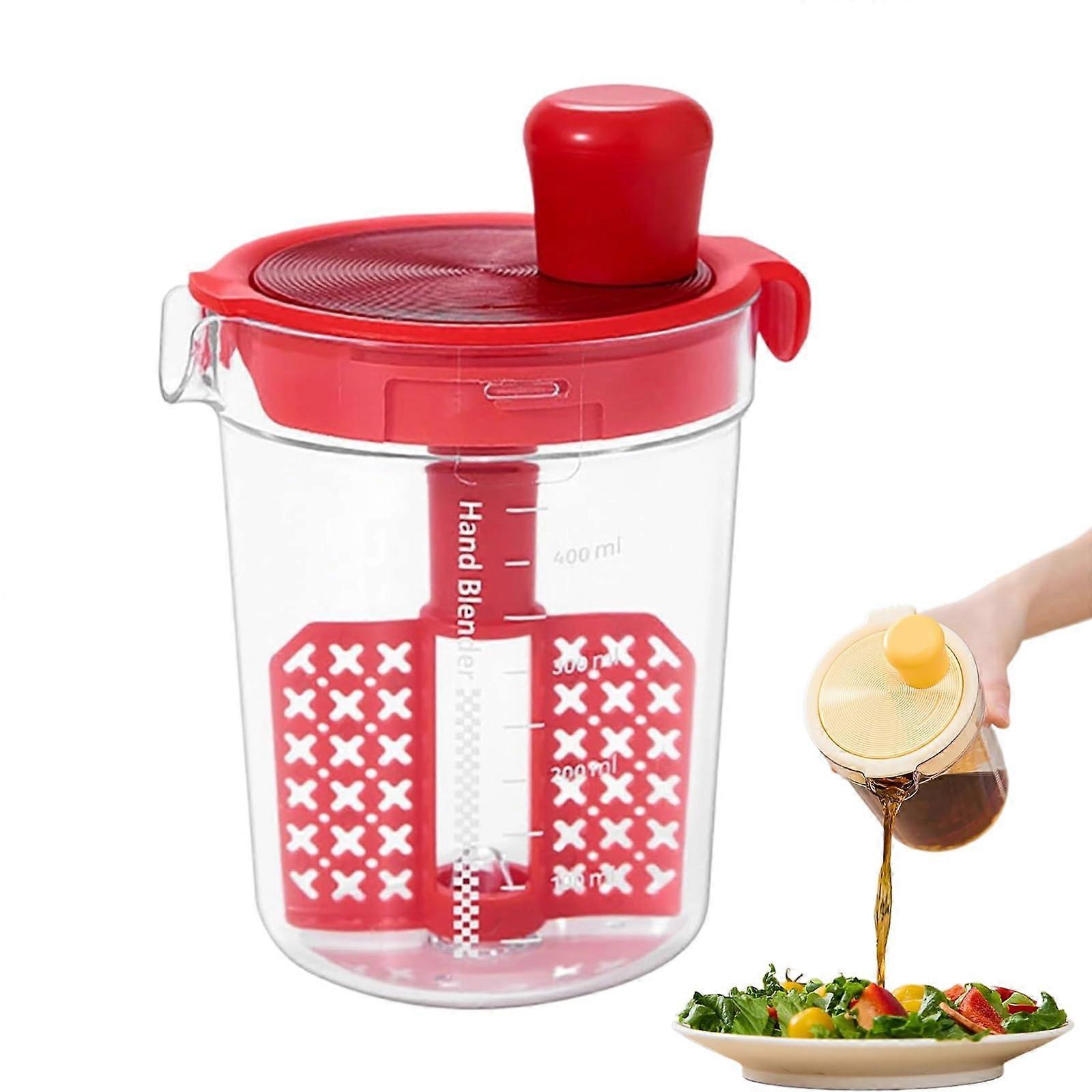 Manual Mixing Tool for Kitchen, 500ml Salad Dressing Mixer, Oil and Vinegar Seasoning Bottle, Red Multifunctional Cup